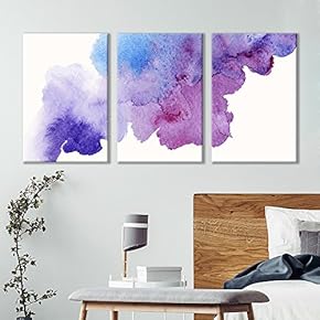 3 Panel Purple and Blue Rising Smoke Watercolor...
