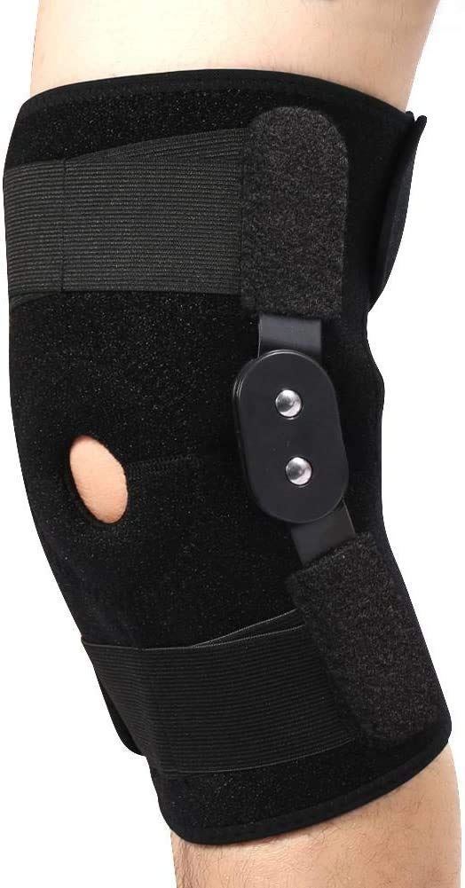 Knee Brace Joint Stabilizer Rotuliana Meniscus with Externally Mounted Aluminum Alloy Hinges Adjustable Professional Knee Protector Medial(Black Hingers)