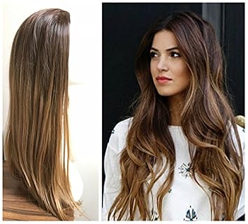 Ladies 3 4 Wig Fall Clip In Hair Piece Extensions Ombre Dip Dye