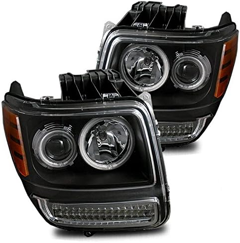 Compatible with 07-11 Dodge Nitro CCFL Angel Eyes Halo LED Signal Black Projector Headlights
