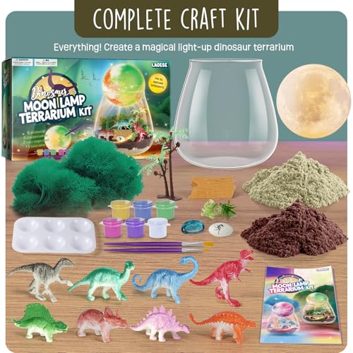 Dinosaur Terrarium Kit for Kids - Dino Kid Crafts with DIY Moon Lamp Kit - Birthday Gift for Boys Ages 4 5 6 7 8-12 Year Old - Arts and Crafts for Boy and Kids - Gifts for Boys