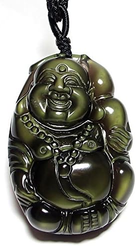 Good Luck Green Eye Obsidian Buddha Carved Chinese Buddha Charm Pendant