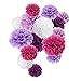 Paper Pom Poms Paper Flowers for Party Decorations Wedding Decor Purple Party Decorations and Outdoor Decoration- 15 Pcs of 8, 10, 14 Inch