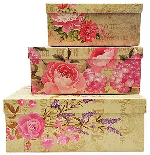 Alef Elegant Decorative Themed Nesting Gift Boxes -3 Boxes- Nesting Boxes Beautifully Themed and Decorated - Perfect for Gifts or Simple Decoration Around the House! (Pink Flowers)