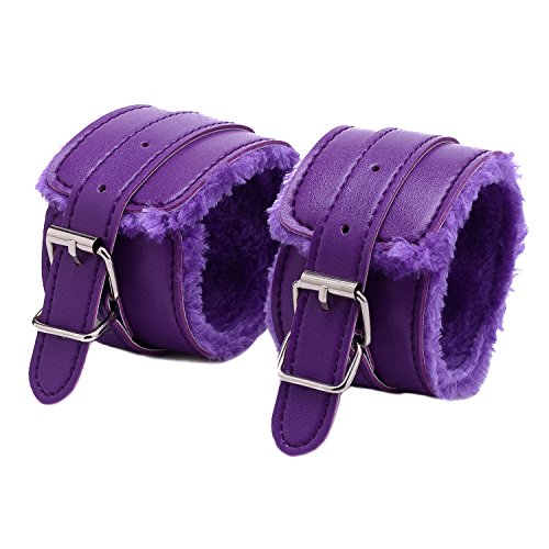 Catata 1 Pair Adjustable PU Fur Handcuffs Bracelets BDSM Party Supplies Love Restraint Costume Purple - Image 3