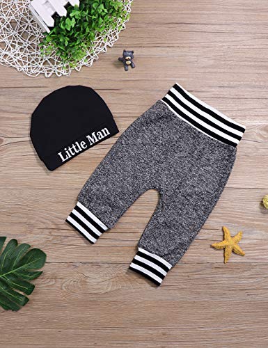 Newborn Baby Boy Clothes New to The Crew Letter Print Romper Long Pants Hat 3PCS Outfits Set Breathable and Soft (O-White, 9-12 Months)