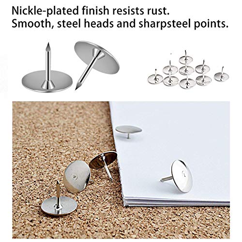 MROCO Push Pins Thumb Tacks, Steel Thumbtacks Sliver Thumb Tack flat Head Push Pin, Office Thumbtack Clear Push Pins for Cork Board for Home, School, Sharp Steel Points 3/8 Inch Head, Box of 300