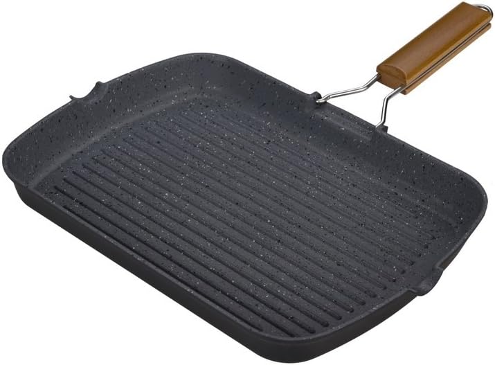 YDT Die-Cast Aluminum Nonstick 10-Inch Square Grill Pan with Foldable Handle