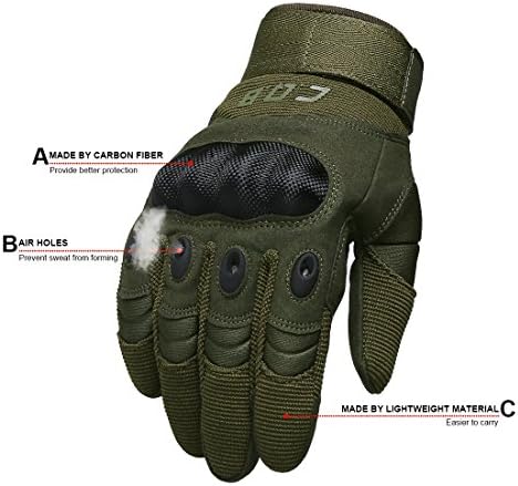 CQB Outdoor Hiking Riding Cycling Tactical Carbon Fibre Armor Men's Gloves (Green Fullfinger, L)