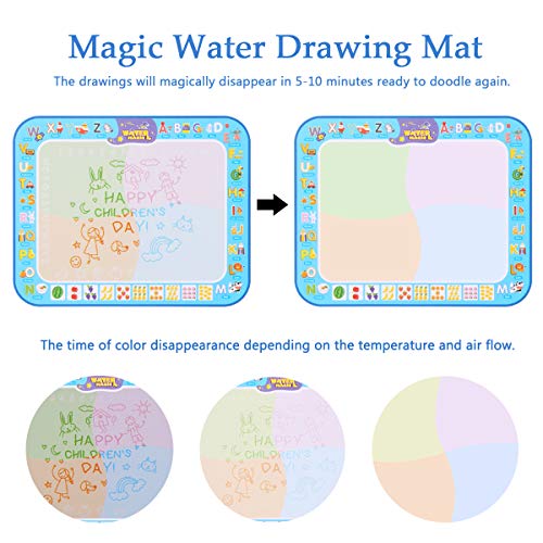 Dozod Aqua Magic Doodle Mat Extra Large Coloring Water Drawing Mat No Mess Educational Safe Toys Gift for Kids Toddlers Boys Girls Age 2 3 4 5 6 7 8 Year Old 40 X 30 Inches