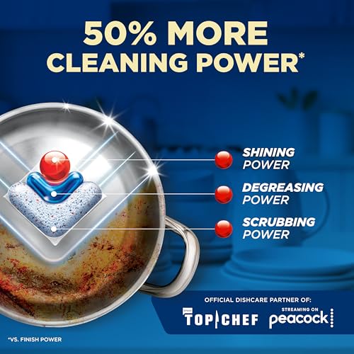 Finish Ultimate Infinity Shine Dishwasher Detergent Pods, 3 Chamber Formula with PowerBall, 2X Grease Fighting, Burnt & Dried-On Stains, Ultimate Clean & Virtually Diamond Shine, No Pre-Rinse, 62 Tabs