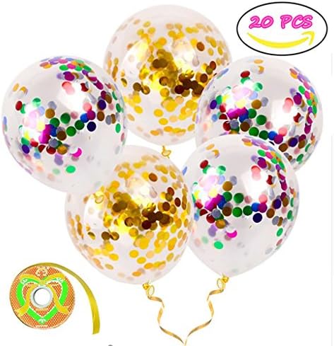 Confetti Balloons,Gold Confetti Balloons 20Pcs 12 inches Party Balloons with Ribbon Confetti Dots for Party Suppliers Wedding Balloons Christmas Decorations