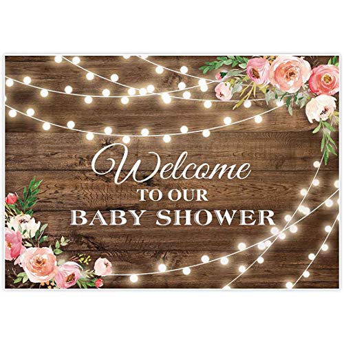 Allenjoy 7x5ft Rustic Floral Wooden Backdrop Wrinkle Free Baby Shower Bridal for Studio Photography Pictures Brown Wood Floor Flower Wall Background Newborn Birthday Party Banner Photo Shoot Booth