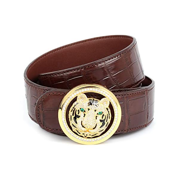 Neil Carden Crocodile Leather Belts for Men Gold Plated with Pure Silver Plate Buckle Belt 403 - Image 4
