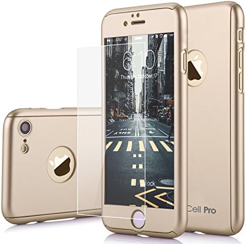 iPhone 7 Case 360 CellPRO [Full Body Series] Premium Hard TPU Cover ,Full Protection (Dual Layer 0.1 mm Slim) Anti Slip Grip Designed with Ultra Clear Screen Protector Glass for Apple iPhone 7 (Gold)