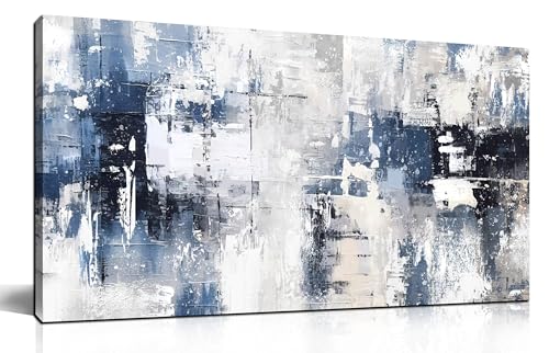 White and Blue Abstract Canvas Wall Art