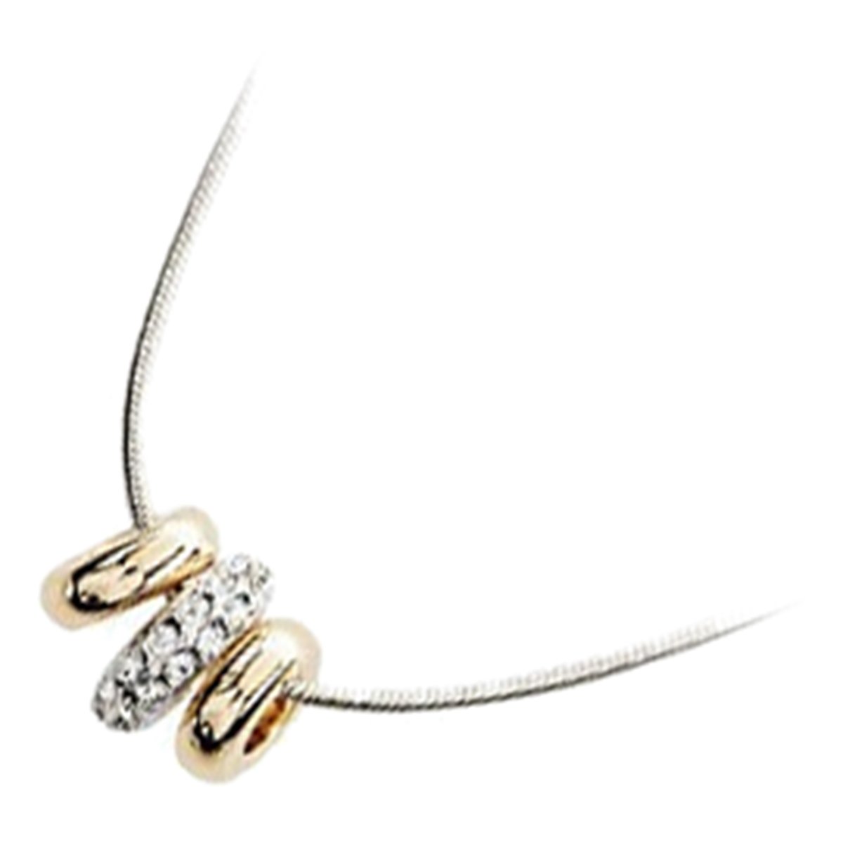 GWG Jewellery 18K White Gold Coated with 2 Gold Coated Rings and Ring Covered with Brilliant White Stones Beads Pendant Necklace in Gift Box for Women