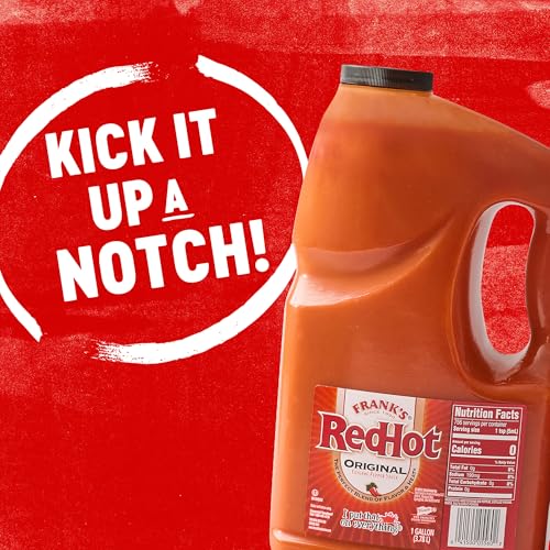 FRANKS REDHOT ORIGINAL CAYENNE PEPPER HOT SAUCE, 1 GAL – ONE GALLON BULK CONTAINER OF CAYENNE PEPPER HOT SAUCE TO ADD FLAVORFUL HEAT TO ENTREES, SIDES, SNACKS, AND MORE