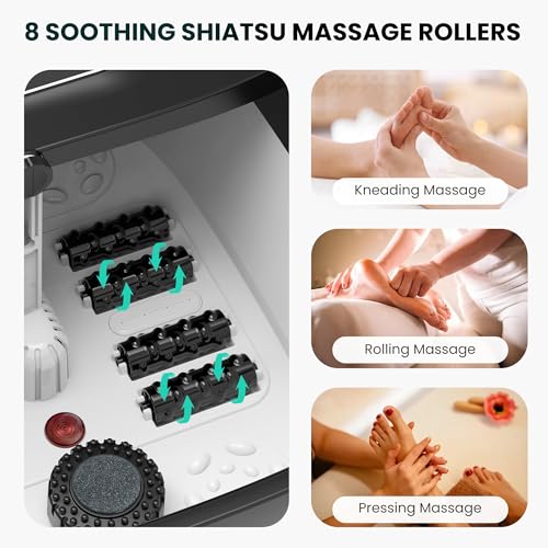 Snailax Folding Foot Bath with Massage and Heating, Shiatsu Wheeled Bubble Bath | 14 Heat Levels | Bubbles | Red Light | Timer, Electric Bathtub 35°C - 48°C, Foot Massager
