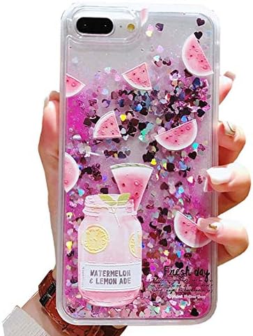 Skoveph Liquid Phone Case Compatible with iPhone 7/ iPhone 8, Funny Flowing 3D Quicksand Floating Bling Glitter TPU Bumper Clear Plastic Hard Case Cover (iPhone 7 / 8, Watermelon)