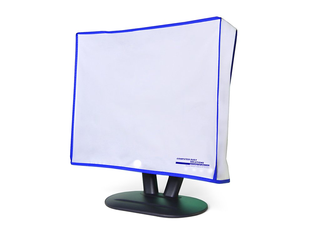 Computer Monitor dust Cover for Flat Panel LCD-Silky Smooth Anti-Static Vinyl with Blue Trim (18W x14H x3D)