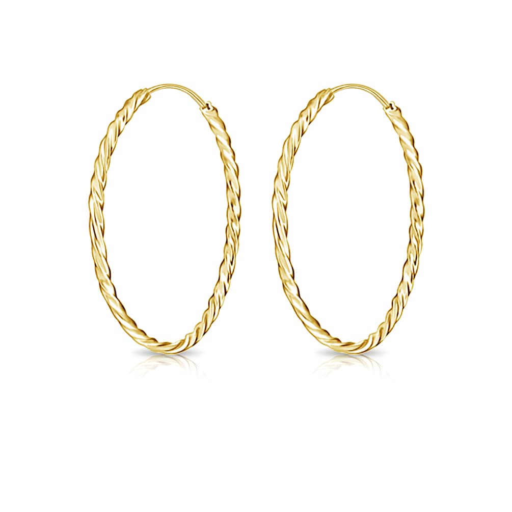 DTPSilver - 925 Sterling Silver Yellow Gold Plated Small/Medium/Large size Twisted Hoops/Sleepers Earrings - Thickness 1.8 mm - Diameter 40 mm