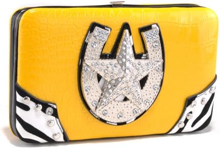 Western Frame Wallet with Star Horseshoe Accent and Zebra Print Trim - Yellow