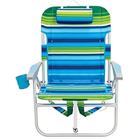 RIO beach Big Boy Folding 13 Inch High Seat Backpack Beach or Camping Chair, Green/Blue Stripe 51yIlqd4boL