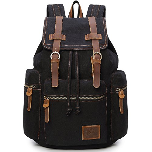 Canvas Backpacks Vintage Rucksack Casual Leather Army Kipling Knapsack 21L Black #220