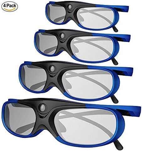 3D DLP Link Glasses, ELEPHAS 144Hz Rechargeable Active Shutter Eyewear for All 3D DLP-Link Projectors- Acer, ViewSonic, BenQ Vivitek, Optoma, Panasonic, Dell, Viewsonic etc (4 Pack)