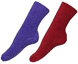 Unisex Winter Non-Slip Slipper Socks (Pack of 2), Burgundy/Dk. Purple