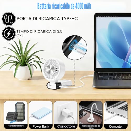 Portable Fan, Quiet Powerful Rechargeable Battery Operated 3 in 1 Mini Fan with 5 Speeds Small Fan USB Table Fan for Travel, Office, Camping