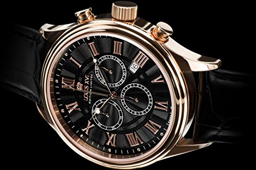 LOUIS-XVI-Herren-Armbanduhr-Danton-Rosegold-Schwarz-Rmische-Zahlen-Chronograph-Analog-Quarz-echtes-Leder-Schwarz-517