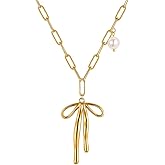 Gold Bow Pendant Necklace for Women Pearl Bow Choker Necklace Dainty Ribbon Bowknot Necklaces Christmas Jewelry Gifts for Women