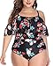 Wavely Women Plus Size Swimsuit One Piece Ruffled Off Shoulder Vintage Lace Up