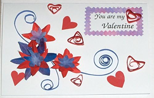 Valentine Card with Red and Blue colored Flowers and Quilling (#38)