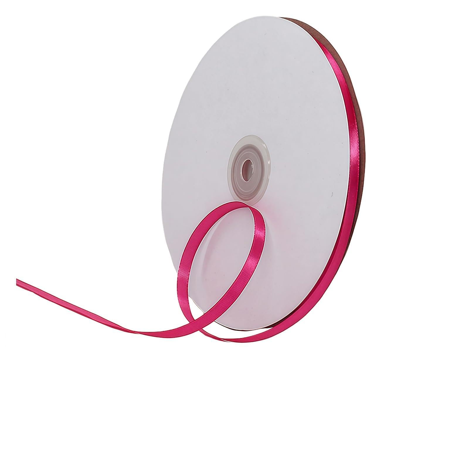 Hot Pink Ribbon 6mm for Gift Wrapping 91M,Hot Pink Satin Ribbon 6mm Thick for Crafting Cake,Hair Bow,Polyester Ribbon Christmas Decoration,Wedding Car Decor