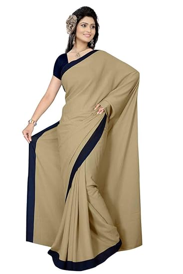 Uniform Sarees Womens Poly Crepe Corp Solid Police Saree with Blouse Piece (Brown)
