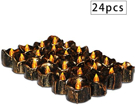CHAQLIN Drop Tear LED Tea Lights Prayer Christmas Candles,Amber, Black Flameless Candles Perfect for Wedding, Party, Holidays, Home Decoration and Outdoor 24pcs