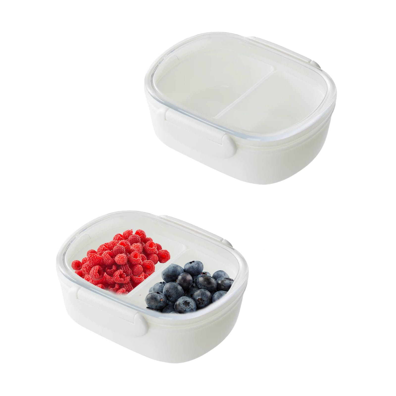 Photo 1 of 2 PCS Double Compartment Snack Containers with Clear Airtight Lids, Small Reusable Snack Pack Box with 2 Removable Compartments, Portable Divided Food Storage Containers for Mini Fridge,Picnic, White