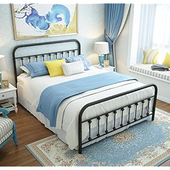 Amazon.com: TEMMER Black Metal Bed Frame Queen Size with ...