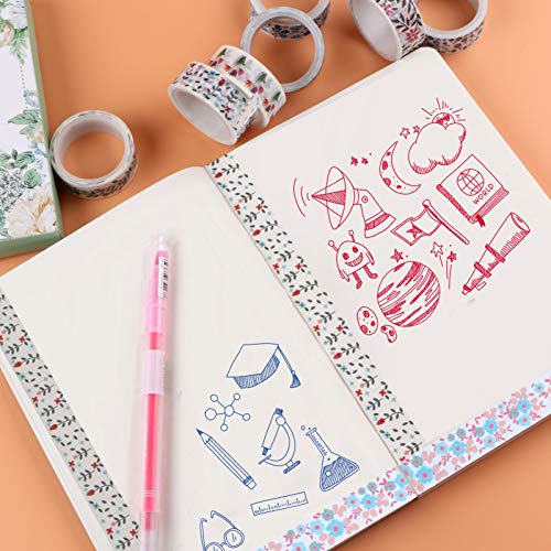 Floral Washi Tape, Colored Flowers Washi Tape Masking Tape Decorative Paper Tape for Bullet Journal, Scrapbook, DIY Crafts, Planners, Gift Wrapping (Colored Flowers)