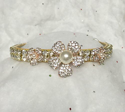 Flowers, Pearls, and Gold ~ Crystal Rhinestone Diamante Dog Pet Collar - USA (SMALL)