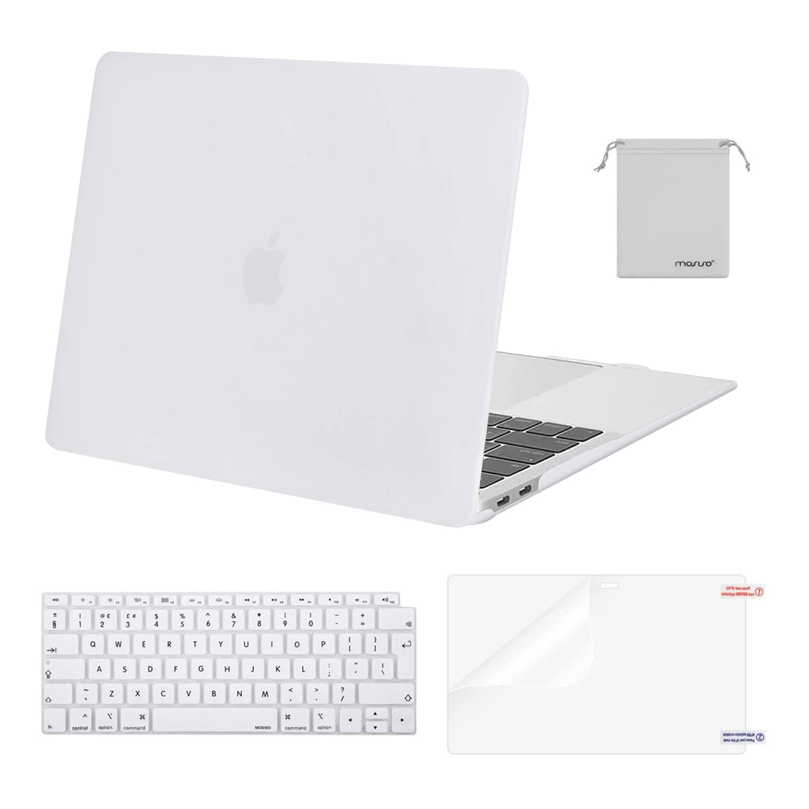 MOSISO Compatible with MacBook Air 13 inch Case M1 2021 2020 2019 2018, Hard Shell for MacBook Air M1 Case 13.3 inch A2337 A2179 A1932 & Keyboard Cover & Screen Film & Storage Bag, White