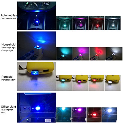 Rumfo 2Pcs Car USB Atmosphere Light, Mini USB Led Car Interior Ambient Lighting Decoration Night Light Automotive Decorative Led Lamp with USB Charging for All Cars Vehicle SUV Truck (Red) - Thumbnail 3