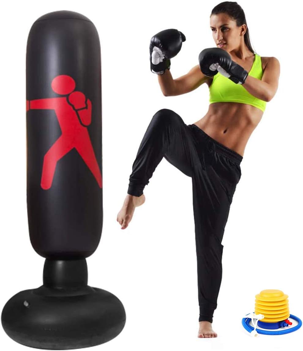 August Mond Adult Standing Boxing Punching Bag Inflatable Stand Kick Martial Free Standing Punching Bag Boxing Cardio Kickboxing Fitness Training