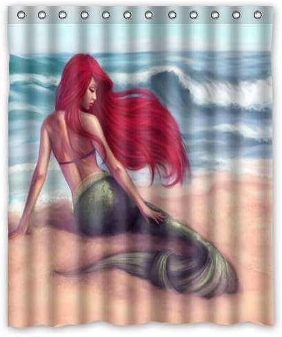 abigai Amazing Mermaid On The Beach Custom Printed Waterproof fabric Polyester Bath Curtain Bathroom Decor Shower Curtain 72"(w) x 72"(h)