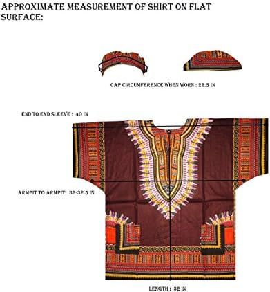 Buddys USA Men's Traditional African Dashiki Shirt & Matching Cap Set