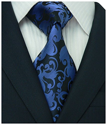Landisun Paisleys Mens Silk Tie Set: Necktie+Hanky+Cufflinks 89F Navy Blue Black, 3.25â€Wx59â€œL