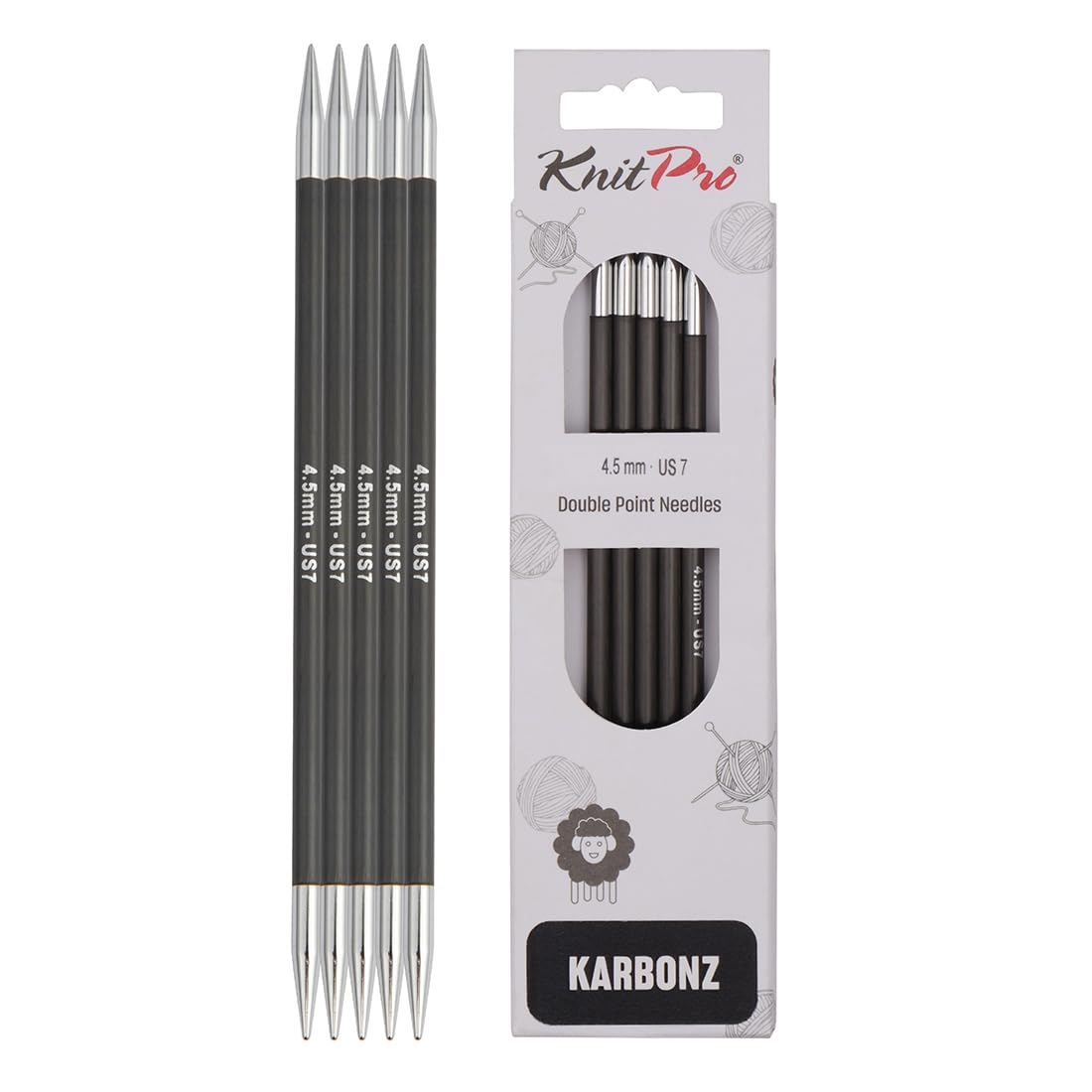 KnitPro Karbonz Double Pointed Needles 8" (20cm) | 4.50 mm